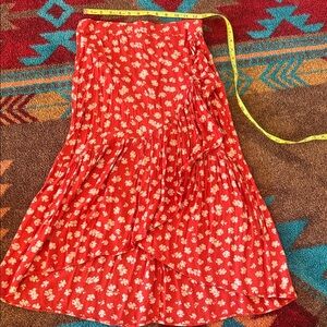 Madewell Red Floral High Low Skirt
